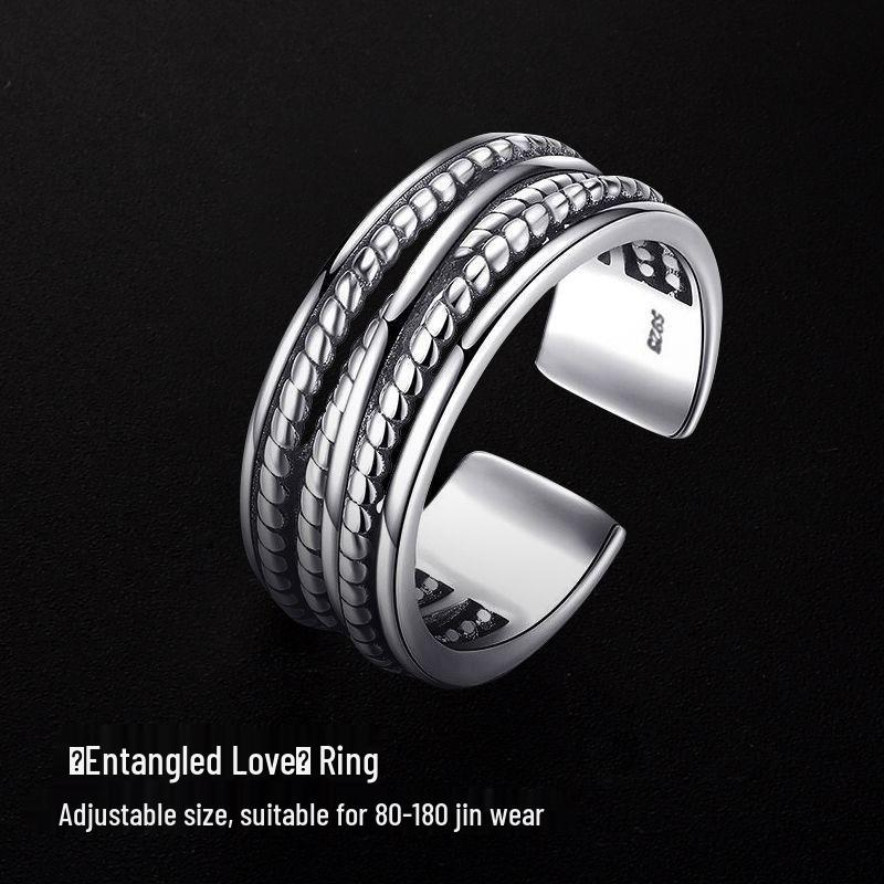 Korean Wrapped Cable Knit Multi-Layer Retro Adjustable Silver Ring