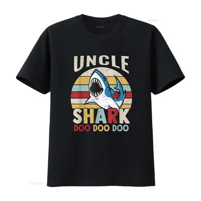Fathers Day Funny Uncle Shark Relative Men T Shirt Vintage Washed Graphic Designer Clothes Streetwear Homme Stylish Unisex