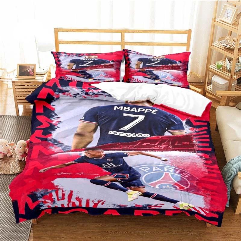 3PCS Football Star Bedding Set Printed Duvet Cover Comfortable Breathable Luxury Cotton Quilt Pillowcase Single King Queen