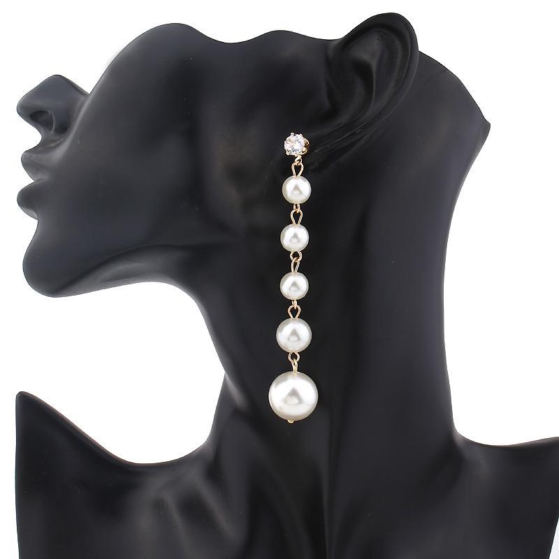 1 Pair Elegant Fashion Women Ladies Zircon Jewelry Big Pearl Long Dangle Earrings Crystal Ear Stud