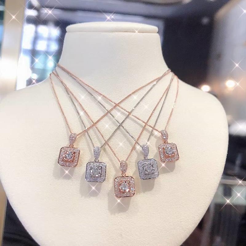 Huitan Geometric Square Shaped Pendant Necklace for Women  Color/Rose Gold Color Fashion Versatile Female Necklace Jewelry