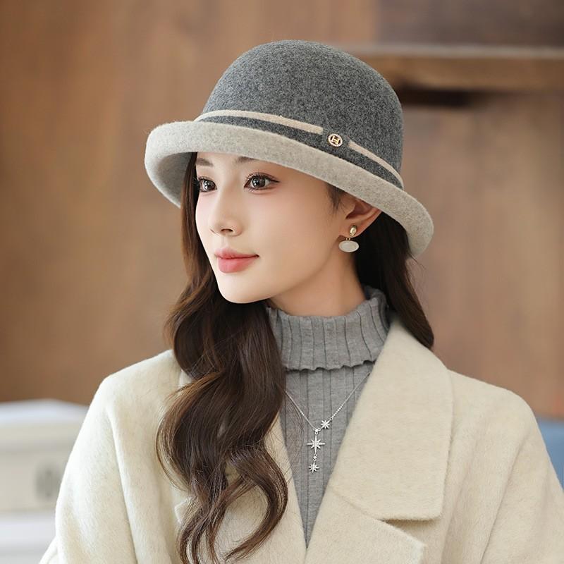 Wool bucket hat basin hat elegant dome autumn and winter hat hat, women's high-end beret, top hat