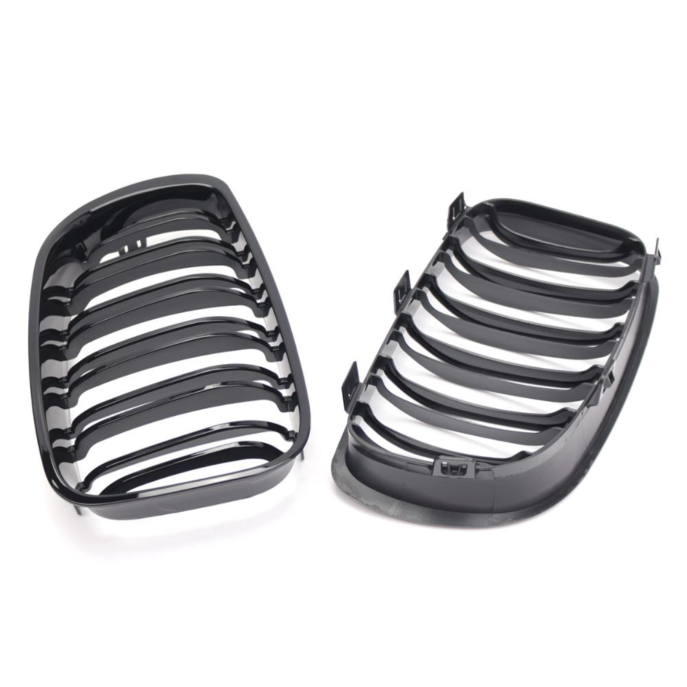 1Pair Car Front Bumper Kidney Grille For BMW E81 E87 E82 E88 128i 130i 135i 2008-2013 Glossy Black Double Line Racing Grill