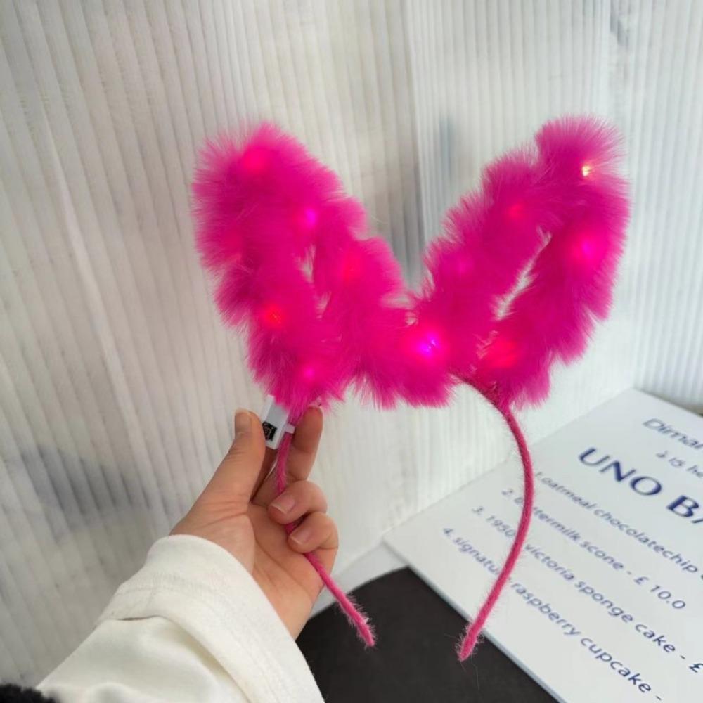 Realistic Glowing Plush Headband LED Light Luminous Bunny Headband  Amusement Park