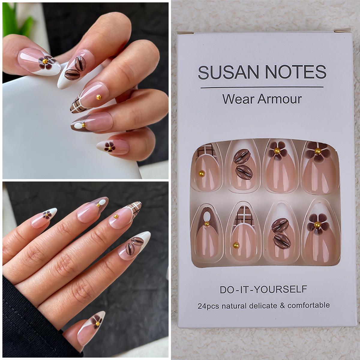 Autumn-Winter Almond Shaped High-End Gel Nails - 24 Pcs