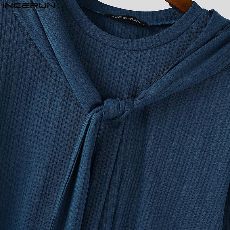 INCERUN Autumn Men Long Sleeve Hooded Texture Rib Shawl Casual Tops T-shirts
