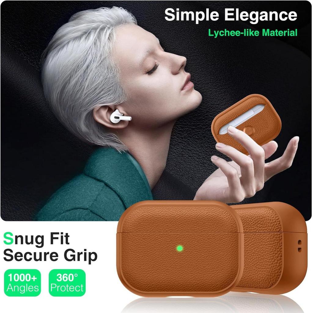 Lychee Pattern Leather Protective Case for AirPods 4th Gen, Pro 2, 2nd & 3rd Gen Apple Bluetooth Earphones