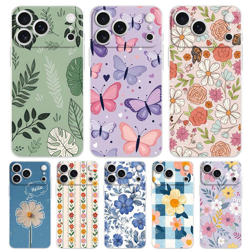 Soft Clear Phone Case For iPhone 17 Air 16E 16 11 15 14 Pro MAX 12 13 7 8 Plus SE Easter Cover Stylish Flower Patterned Design