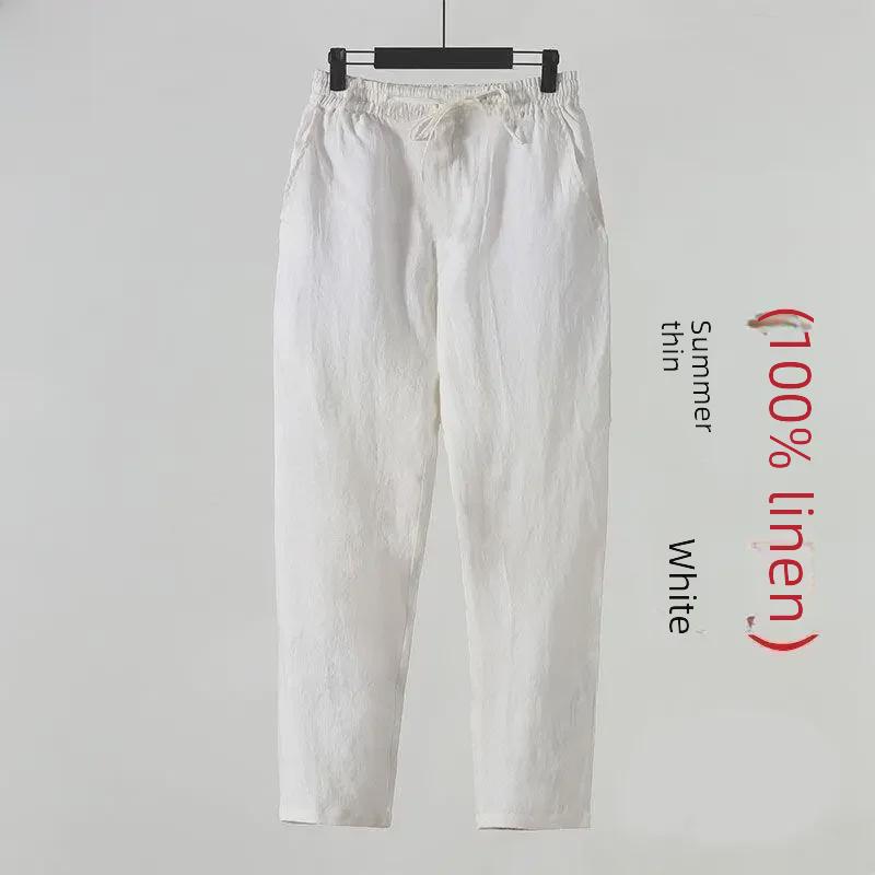 Pánské ležérní volné kalhoty z lnu a bavlny - letní devítibodové, velká velikost, čínský styl