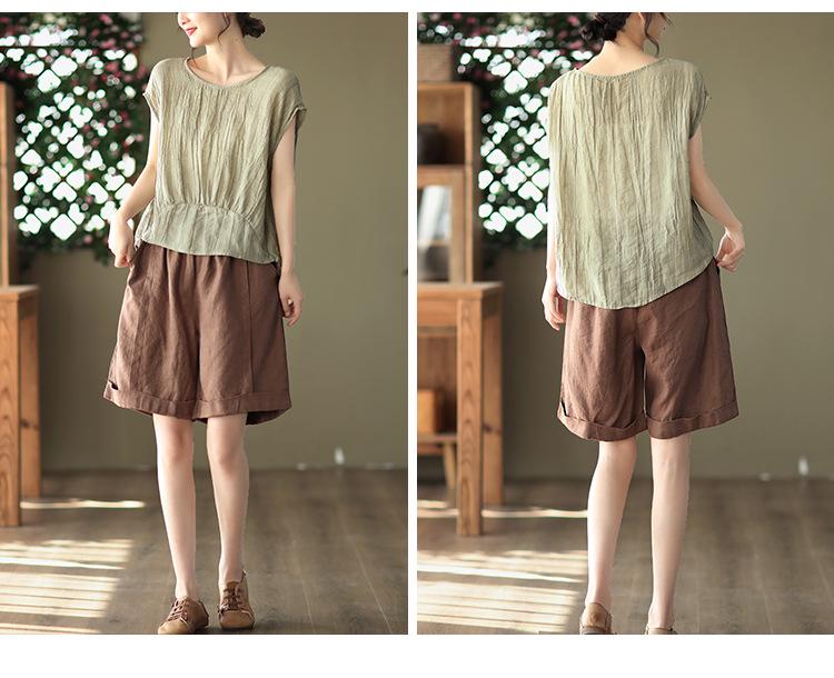 Women's Stylish Summer 2026 Solid Color Tencel Shirt - Loose Fit, Round Neck, Short Sleeves