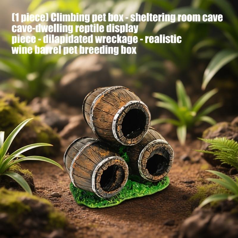 Handcrafted Resins Wine Barrels Hideaways Fish Shelter Reptiles Hide Cave for Reptiles Enclosure Amphibian Habitat