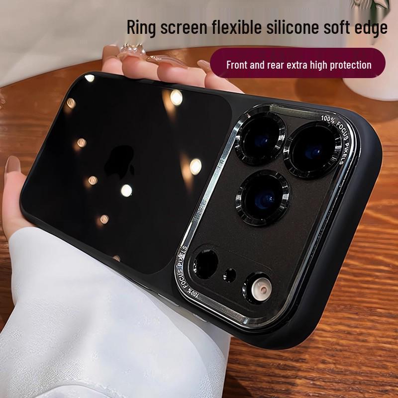 Full Coverage Anti-Drop iPhone 17 Black Translucent Case with Metal Lens & AI Button