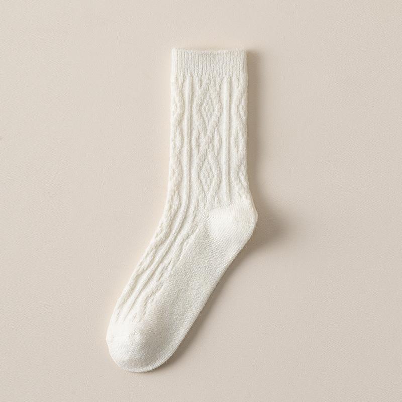 

Утепленные шерстяные носки для осени и зимы, женские утепленные и флисовые теплые носки до середины икры, однотонные домашние носки 1 pair белый