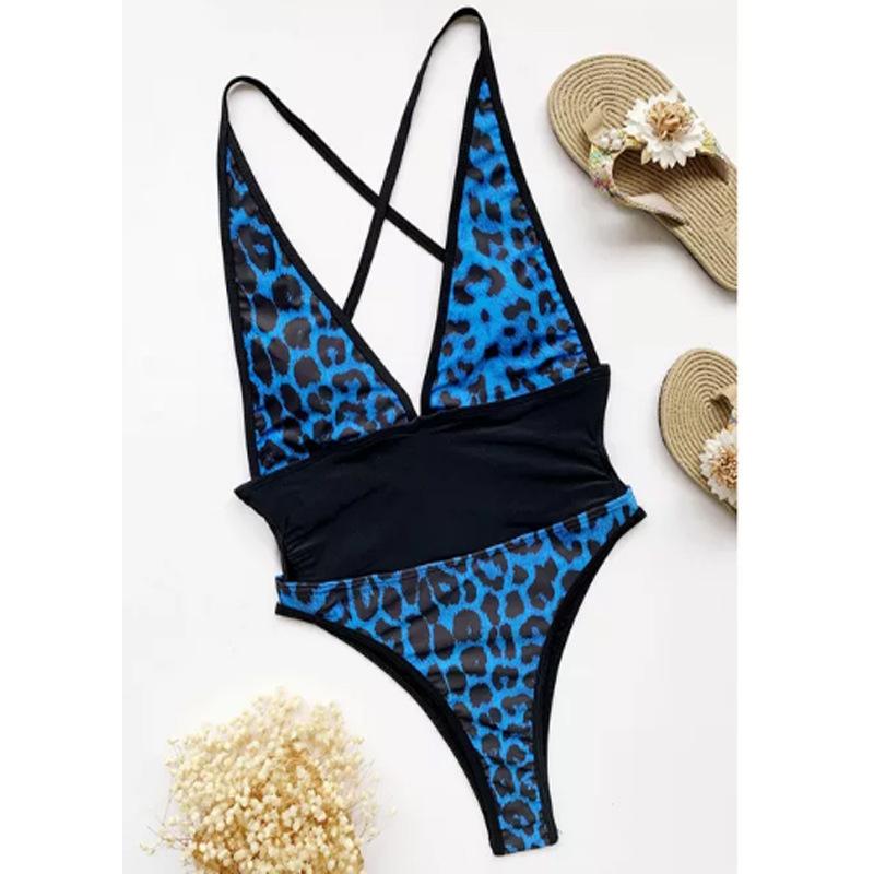 

Боди с леопардовым принтом Цельный купальник Женщины Бикини Глубокий V-образный вырез Пляжные комбинезоны Лето Сексуальное неоновый боди с открытой спиной M синий