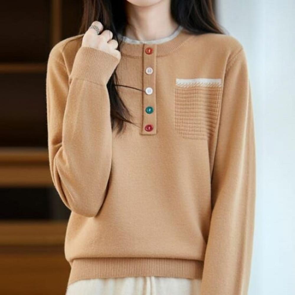 Navava BuTTon PoinT Henley Neck Long Sleeve KniT T shirT Nk3245
