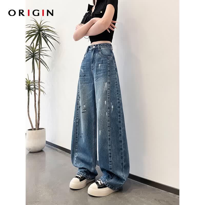 ORIGIN Women s Retro Splatter Wide-Leg Jeans M
