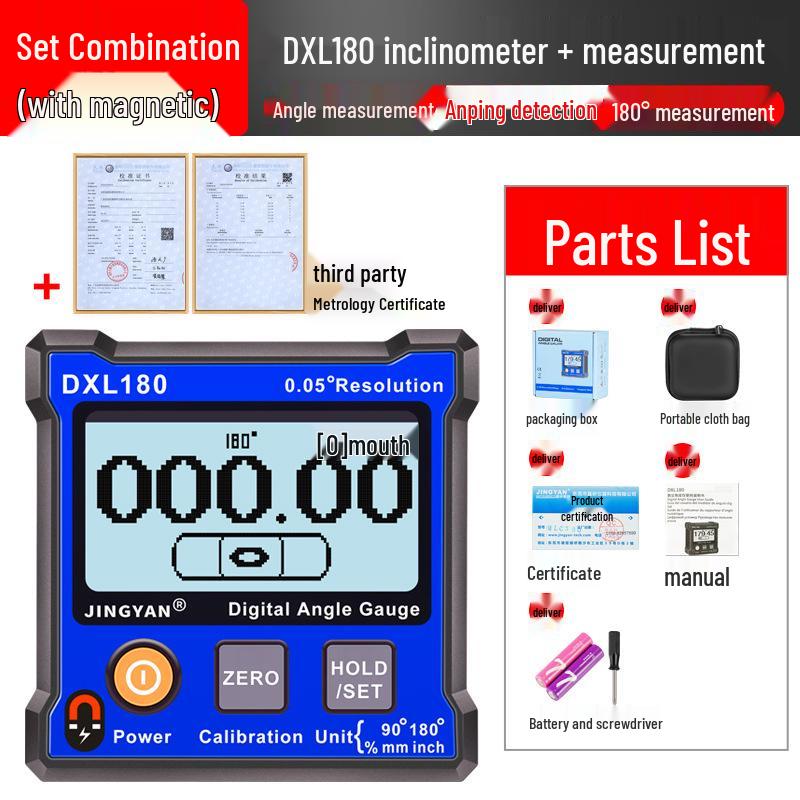 Jingyan Digital Inclinometer: High-Precision Magnetic Angle Meter with 180° Level Ruler