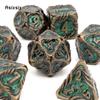 7 Pcs Yellow Green Tree Vine Metal Dice Solid Metal Polyhedral Dice Set Suitable for Role-Playing RPG Board Game Dice RPG