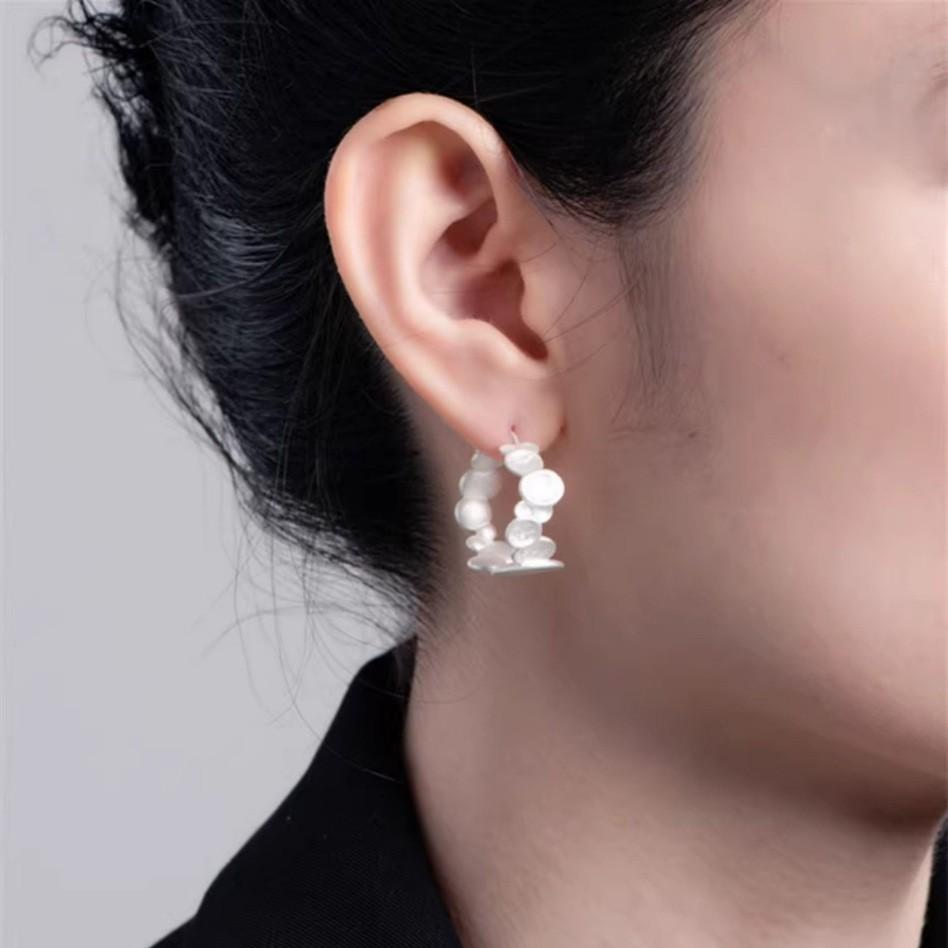 Geometric Popular Personality Irregular Disc Wind Ring Simple Light Luxury Bracelet Premium S925 Silver Needle Earrings