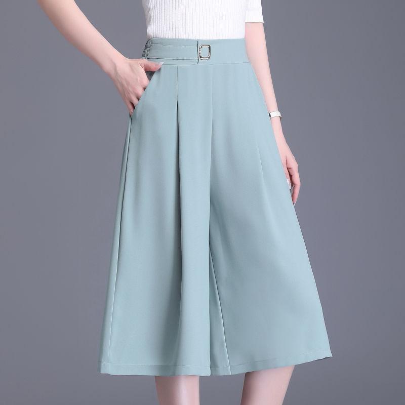 Summer New High Waist Loose Thin Wide Leg Cropped Pants Women Solid Patchwork Pocket Simple Office Lady Casual Straight Trousers