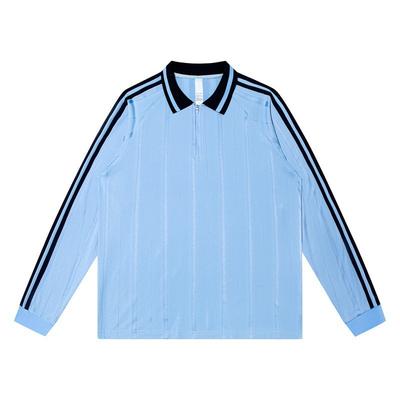 Unisex Relaxed Fit Striped Half-Zip Polo Sweatshirt Casual College Style Long Sleeve Top