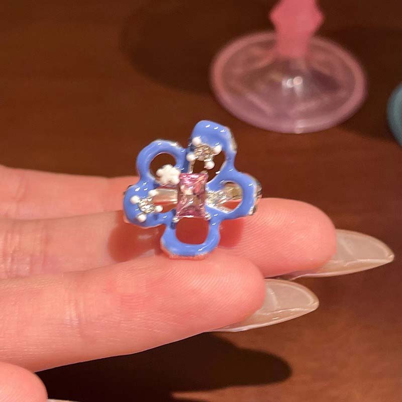 Y2K Colorful Drip Oil Flower Rings for Women Sweet Cute Geometric Block Zircon Rings Fashion Aesthetic Jewelry Gifts Wholesale