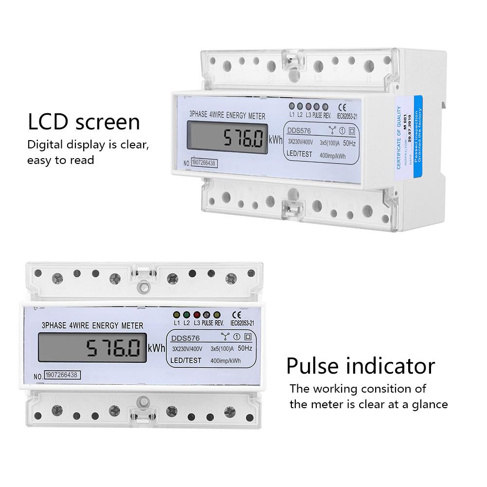DDS576 Watt Hour Meter LCD Display 3 Phase 4 Wire 7P 380V Electric Energy Power Meter Less Than Br More Than