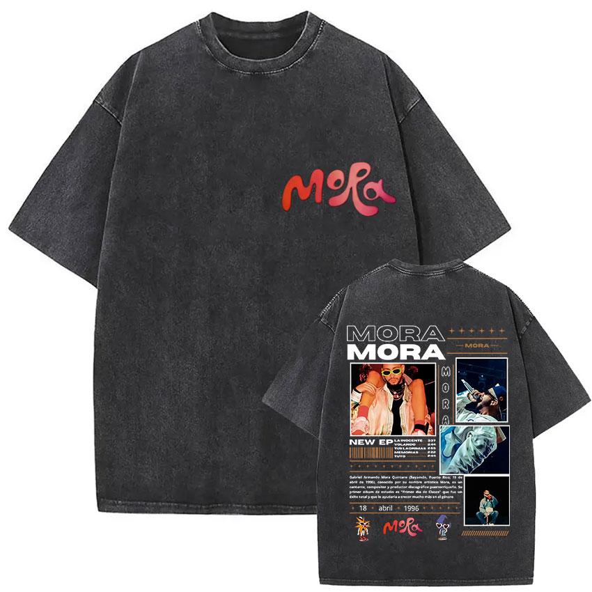 Vintage Washed Mora Lo Mismo De Siempre Album Letter Print TShirt Mens Women High Quality Fashion Oversized Cotton T Shirts