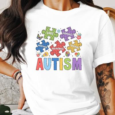 Autism Awareness T-Shirt, Love Motivate Inspire Encourage Connect Puzzle #26