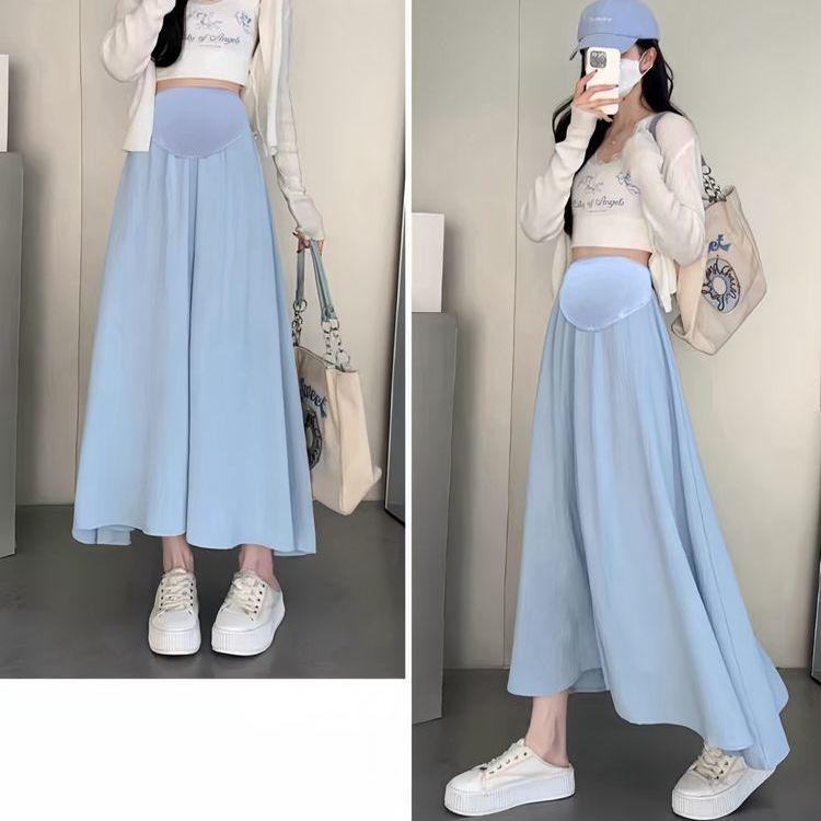 Summer Maternity Wide-Leg Ice Silk Pants - Petite, Supportive, Versatile Nine-Point Design M (40-55 kg)