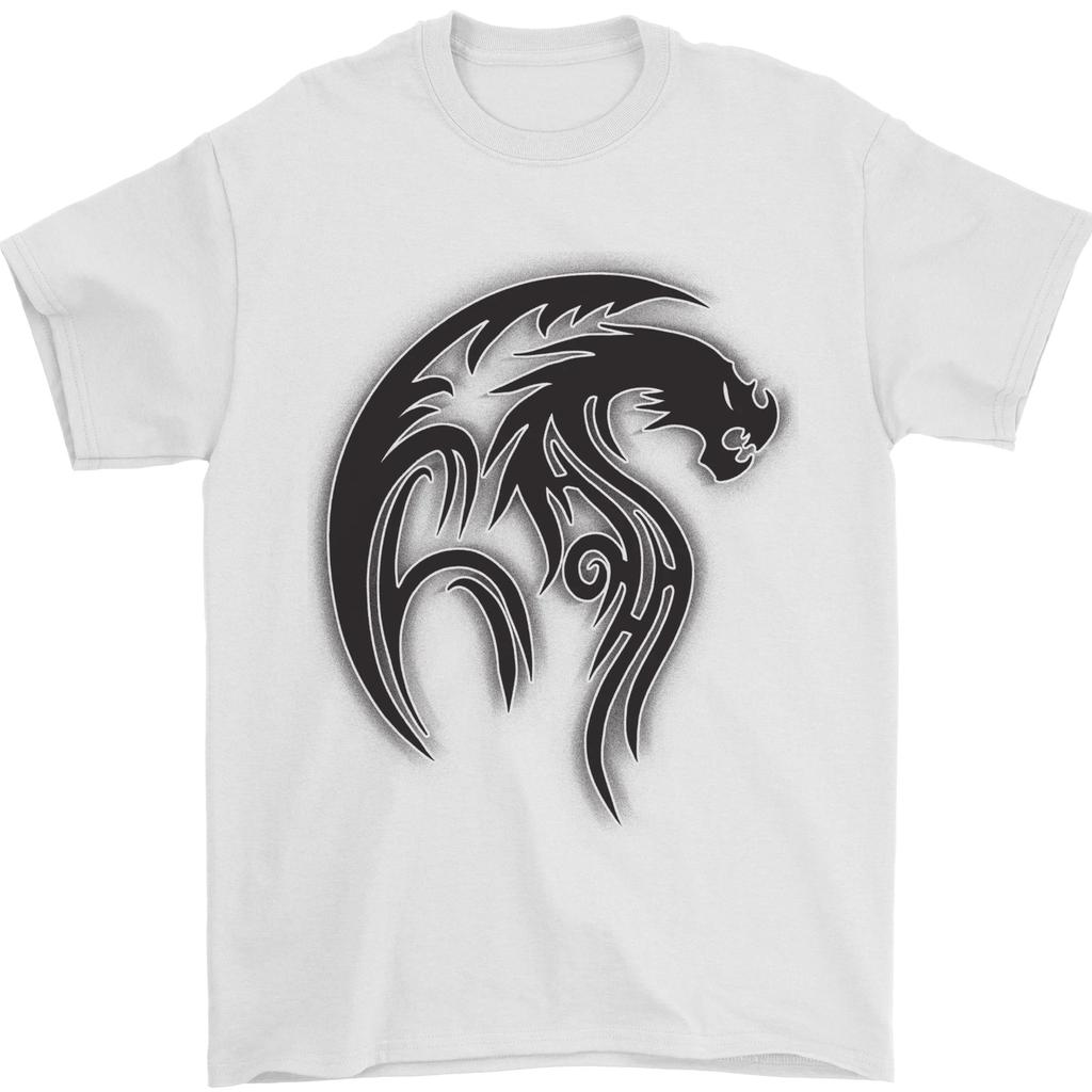 Black Tribal Tattoo Style Dragon Mens T-Shirt 100% Cotton
