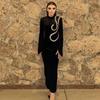 High Neck Rhinestone Long Sleeve Bandage Evening Dress