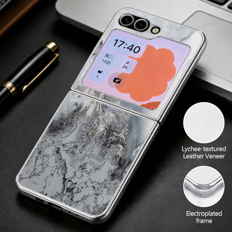Colorful Marble Case For Samsung Z Flip 8 7 6 5 Luxury Plating Leather Skin Folding Phone Cover For Galaxy Z Flip8 Flip7 Flip6