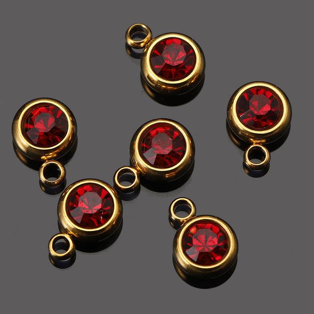 Stainless steel 6mm gold birthday stone lucky birthday stone pendant, water cup diamond DIY jewelry accessories