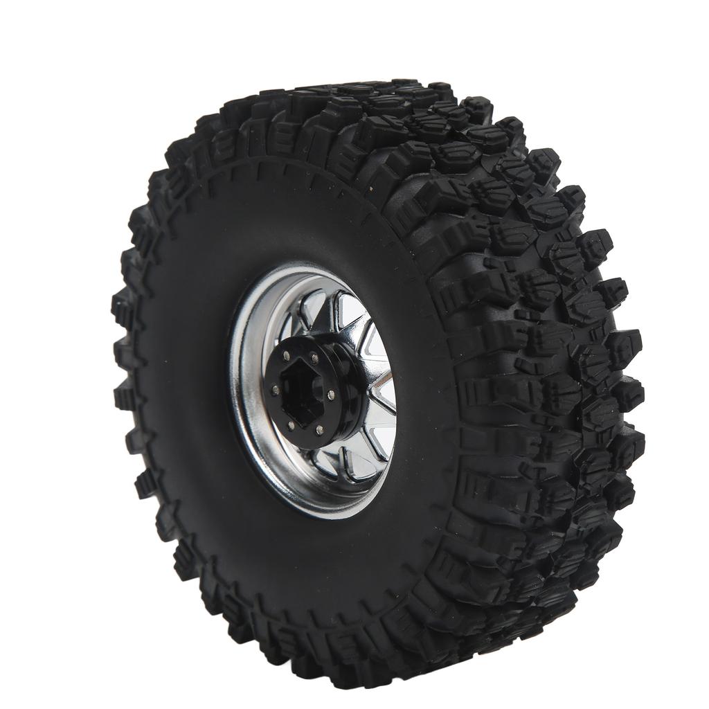 4Pcs 1/10 Scale RC Car Wheels Tires Iron Wheel Hub 1.9 Inch Rubber Tires for 1/10 Remote Control Car Upgrade Accessories Silver