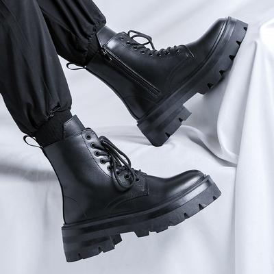 Martin Boots Men'S Thick-Soled Heightening Locomotive High-Top Leather Shoes Medium-Top Tooling Short Boots British Style Boots 3318-R