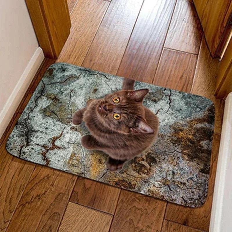 

Cute Fluffy White Cat Doormat 2D Cracked Ground Cat Non-Slip Entrance Rug Funny Pet Lover Decorative Floor Carpet for Hallway 40x60cm