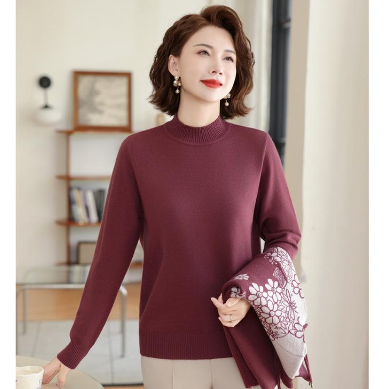 New Chinese women's spring and autumn inner with autumn and winter sweater bottoming shirt mother's autumn suit knitted cardigan two-piece set