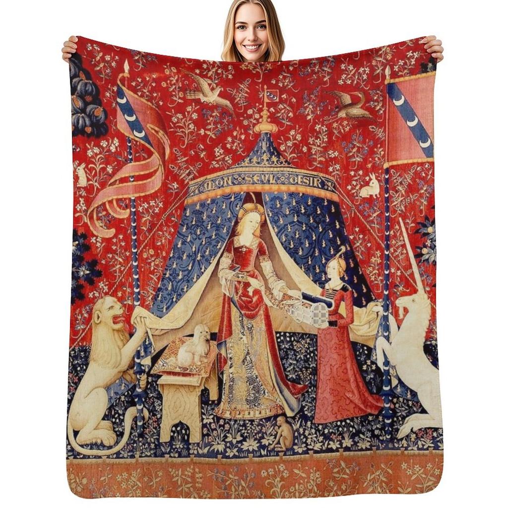 The Lady and the Unicorn: La Dame à la licorne - Medieval Unicorn Tapestry Throw Blanket Beach Thin sofa bed Blankets
