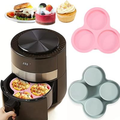 Moule à œufs réutilisable en silicone pour friteuse à air 3/4 cavités Moules à cupcakes antiadhésifs Moules ronds de cuisson Moule à muffins antiadhésif Hamburger
