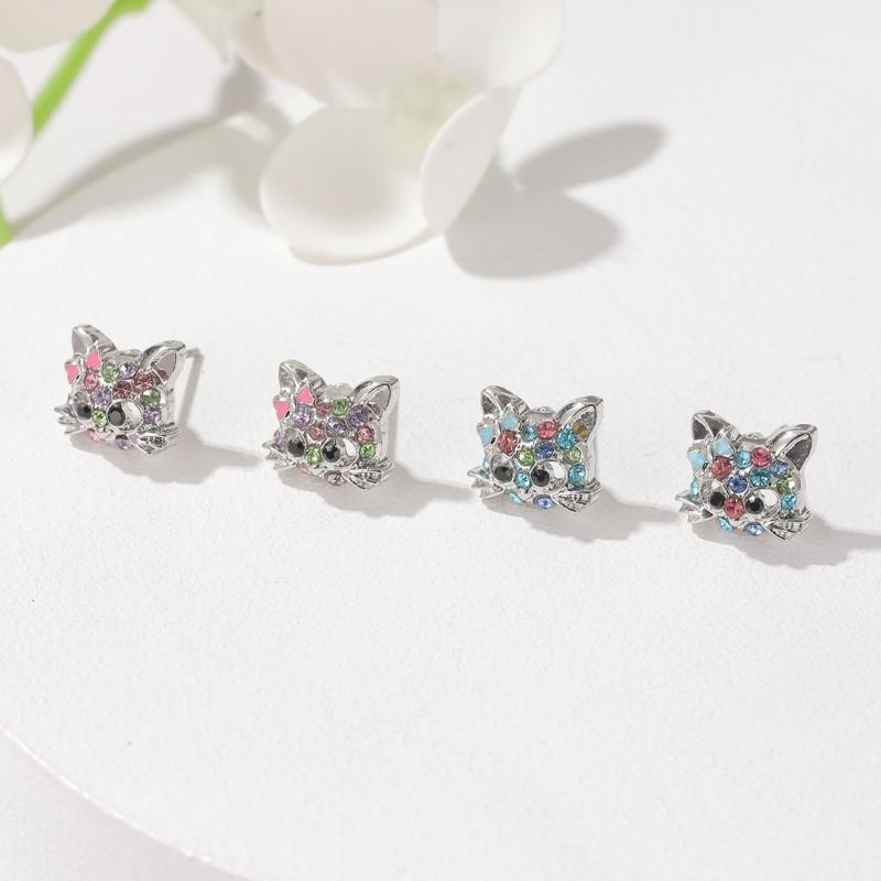 Cat Jewelry Set for Girls Necklace Bracelet Ring Stud Earring Sets for Kids Rainbow Rhinestones Jewelry for Women Girls