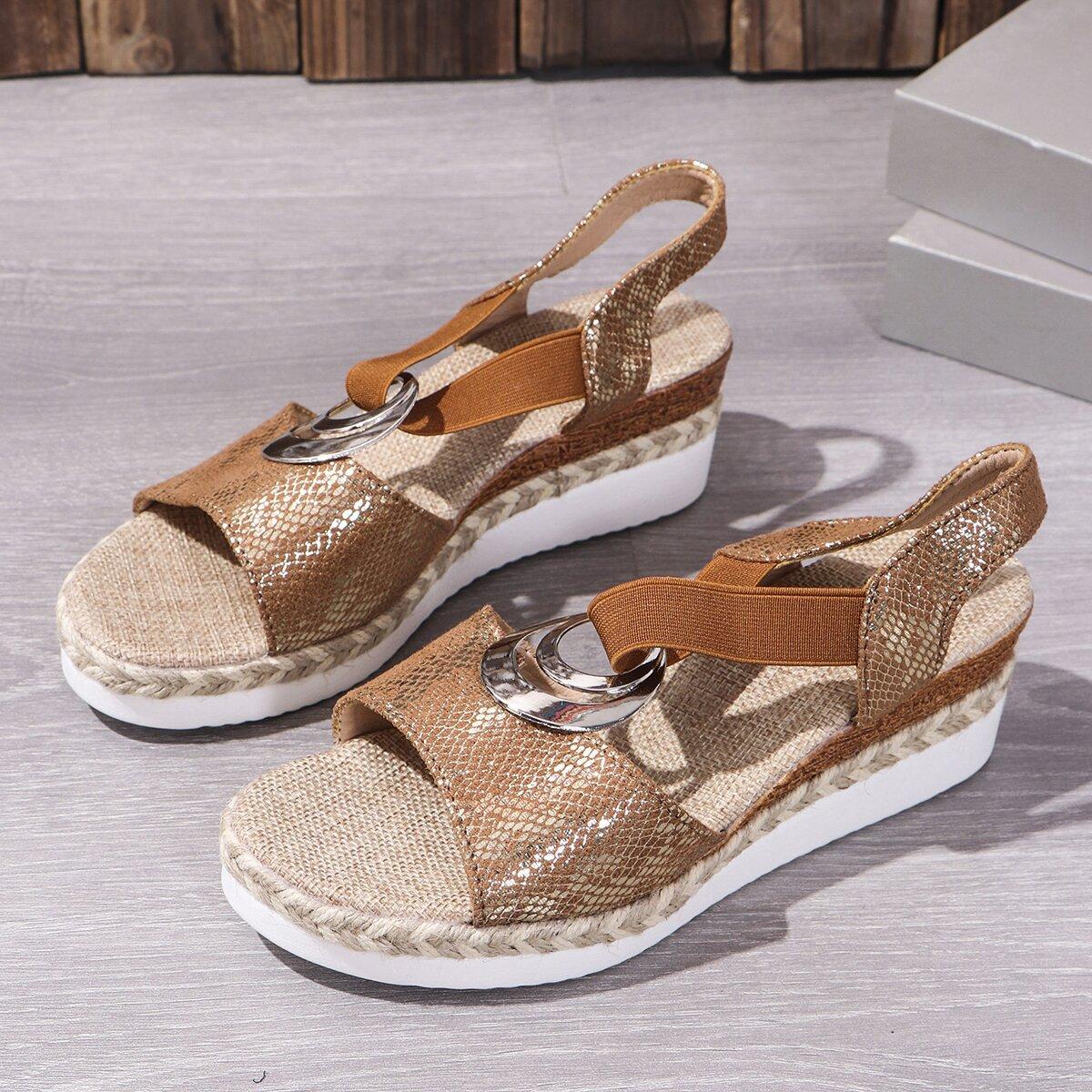 

20252025Wish European and American large size women s sandals metal buckle decorative hemp rope slope heel light bottom fish mouth sandals women 43 коричневый