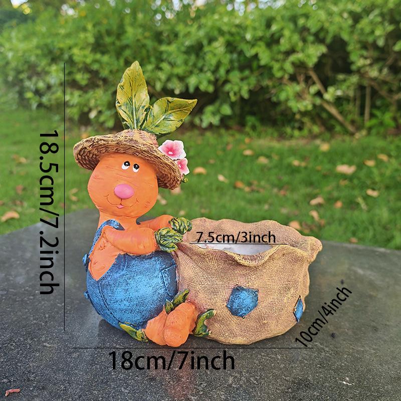 Carrot Farmer Resin Planter: Cute Animal Flower Pot for Outdoor Decor
