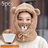 Cute Little Bear Scarf Hat Warm One Piece Hat Female Winter Student Lamb Hair Korean Version Hooded Mask Plush Hat