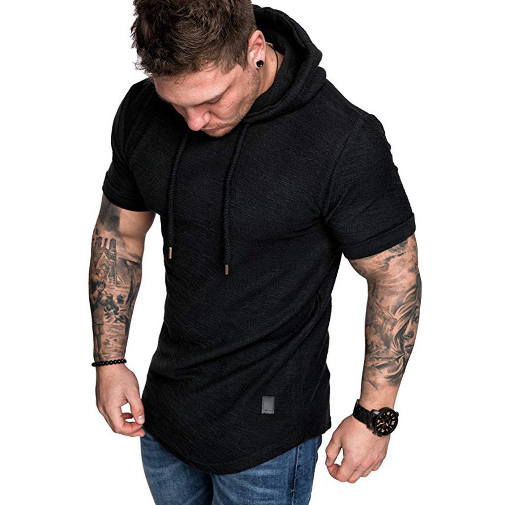 Spring and Summer Men's Casual Sports Short-sleeved T-shirts Men's Casual Solid Color Hooded T-shirts