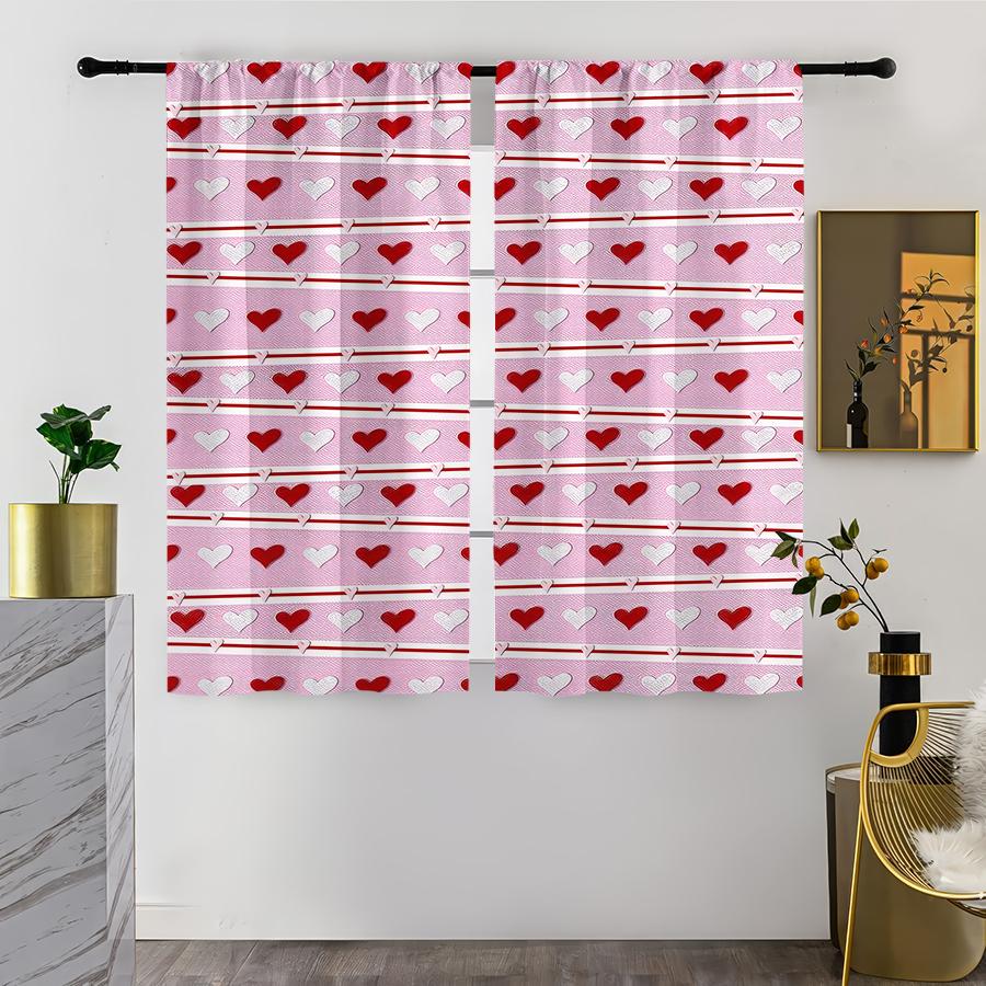 

Set Of 2 Pink White Heart Striped Curtains Sweet Style Bedroom Living Room Decorative Drawbar Pockets Made Polyester Great Window Treatment W100*H70(CM)-Rod Pocket&1PCS