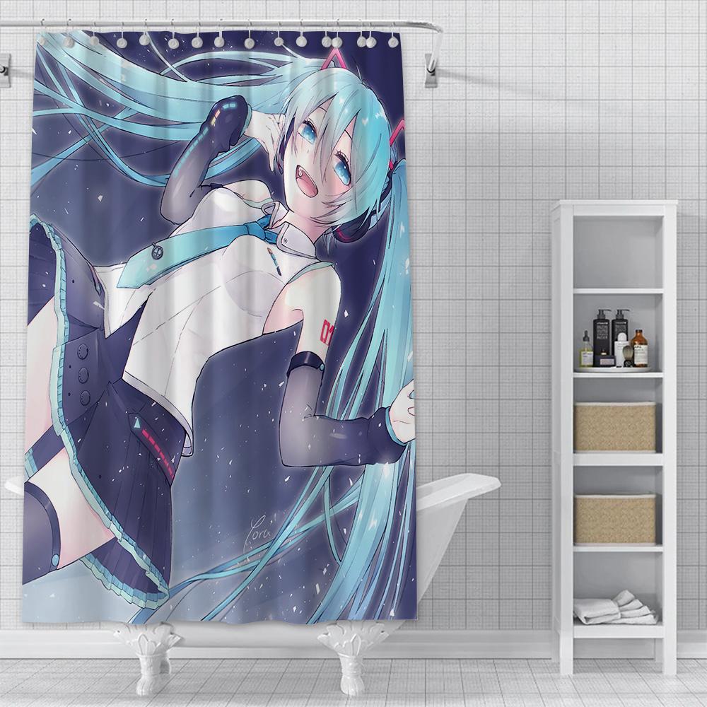 Anime Girl H-HatsuneS M-Miku Shower Curtain Waterproof Polyester Fabric Paint Bath Curtain Home Bathroom Decor Curtain With Hook