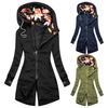 Women Hooded Coat Floral Print Patchwork Autumn Winter Drawstring Zipper Irregular Bottom Sweatshirt for Daily Wear