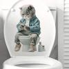 Funny Cat Playing On Smartphone Toilet Sticker, Realistic Cartoon Self-Adhesive Decal for Bathroom Toilet Lid Decoration