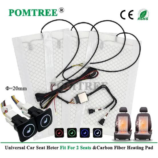 Built-in Car Seat Heater Kit Fit 2 Seats,MAX 100W Carbon Fiber Heating Pads 3 Levels Control Switch System 50℃ High Temperature